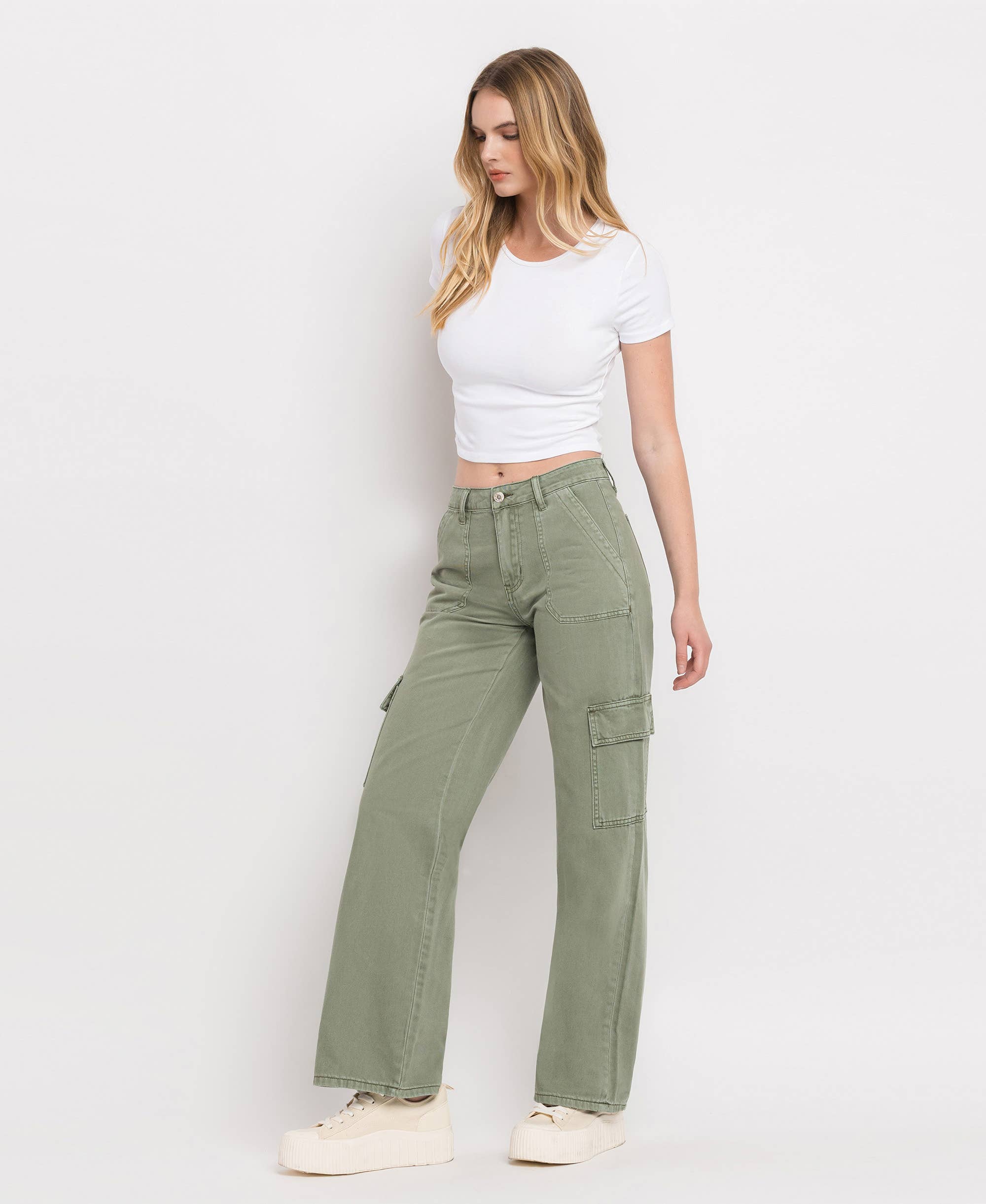 HIGH RISE UTILITY CARGO WIDE LEG JEANS
