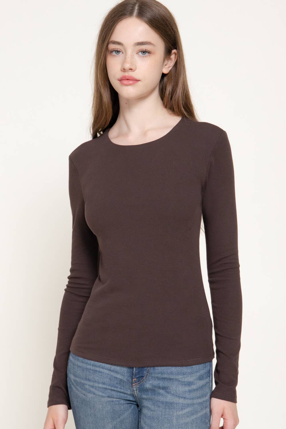 Long Sleeve Round Neck Rib Knit Top