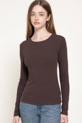 Long Sleeve Round Neck Rib Knit Top
