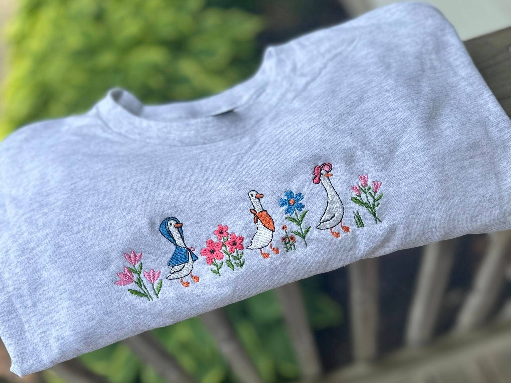 Embroidered Geese & Wildflowers T-Shirt