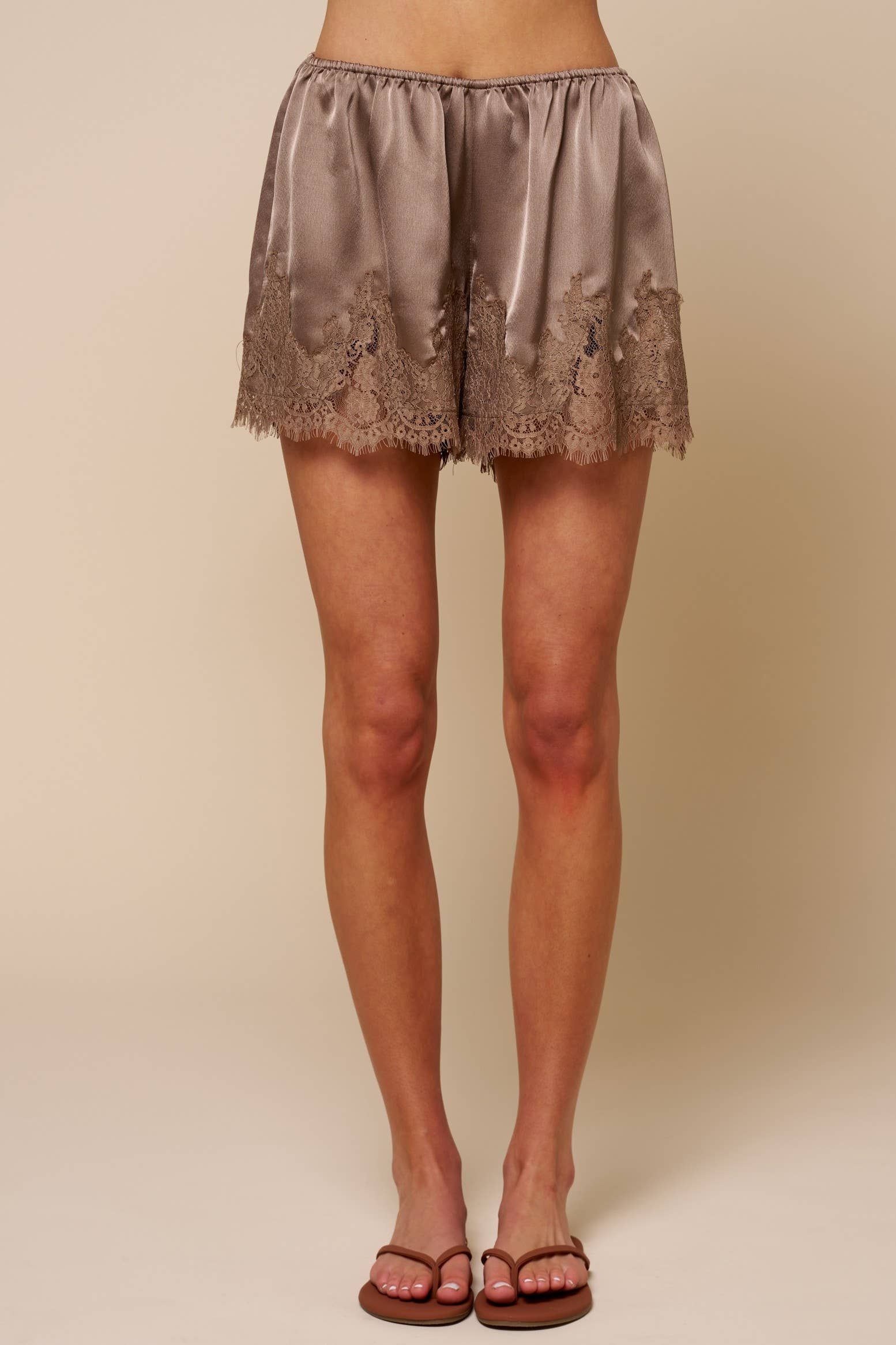 Satin Lace Trim Shorts