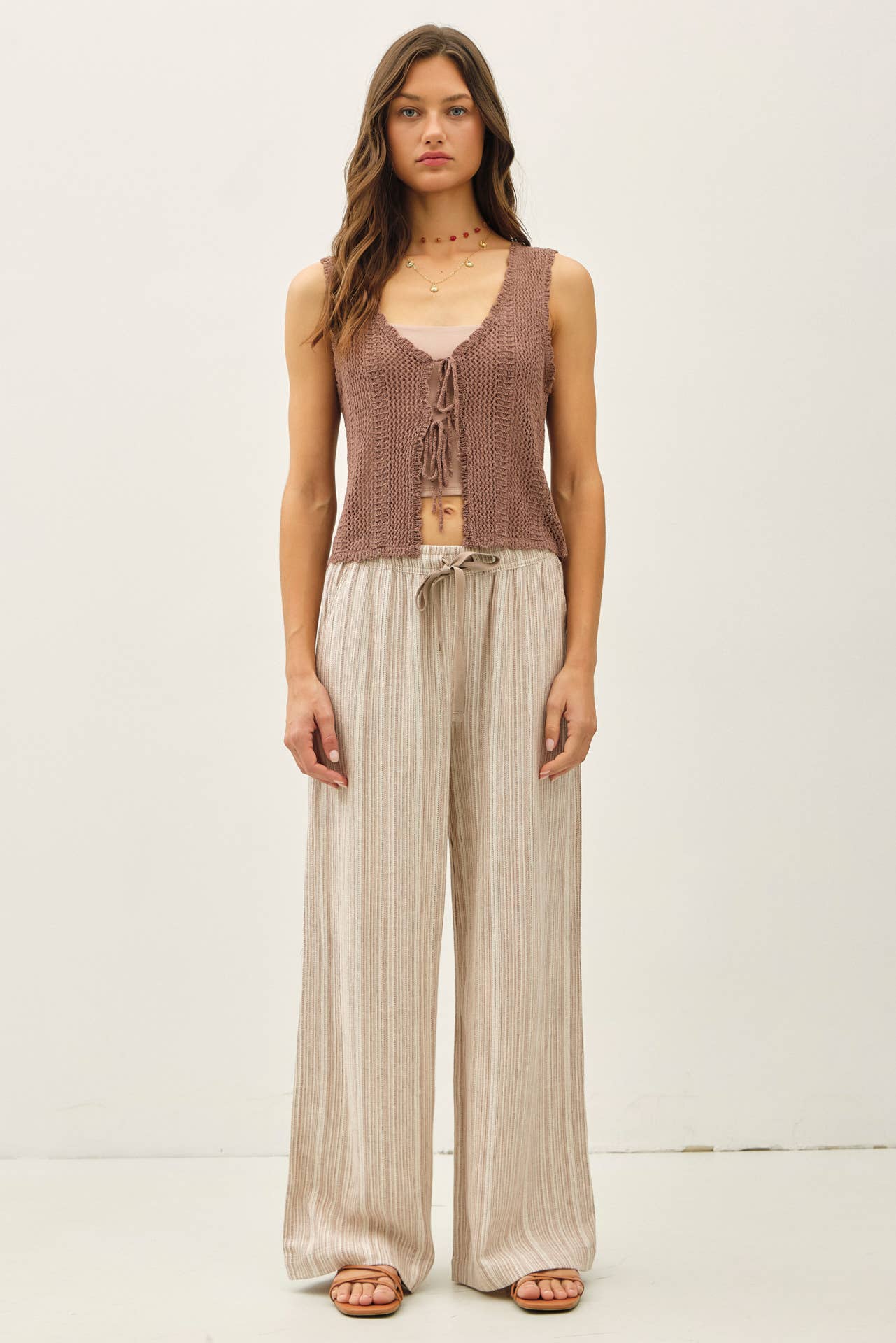 Easy Breeze Striped Linen Sage Pant