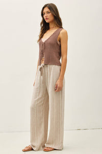 Easy Breeze Striped Linen Sage Pant