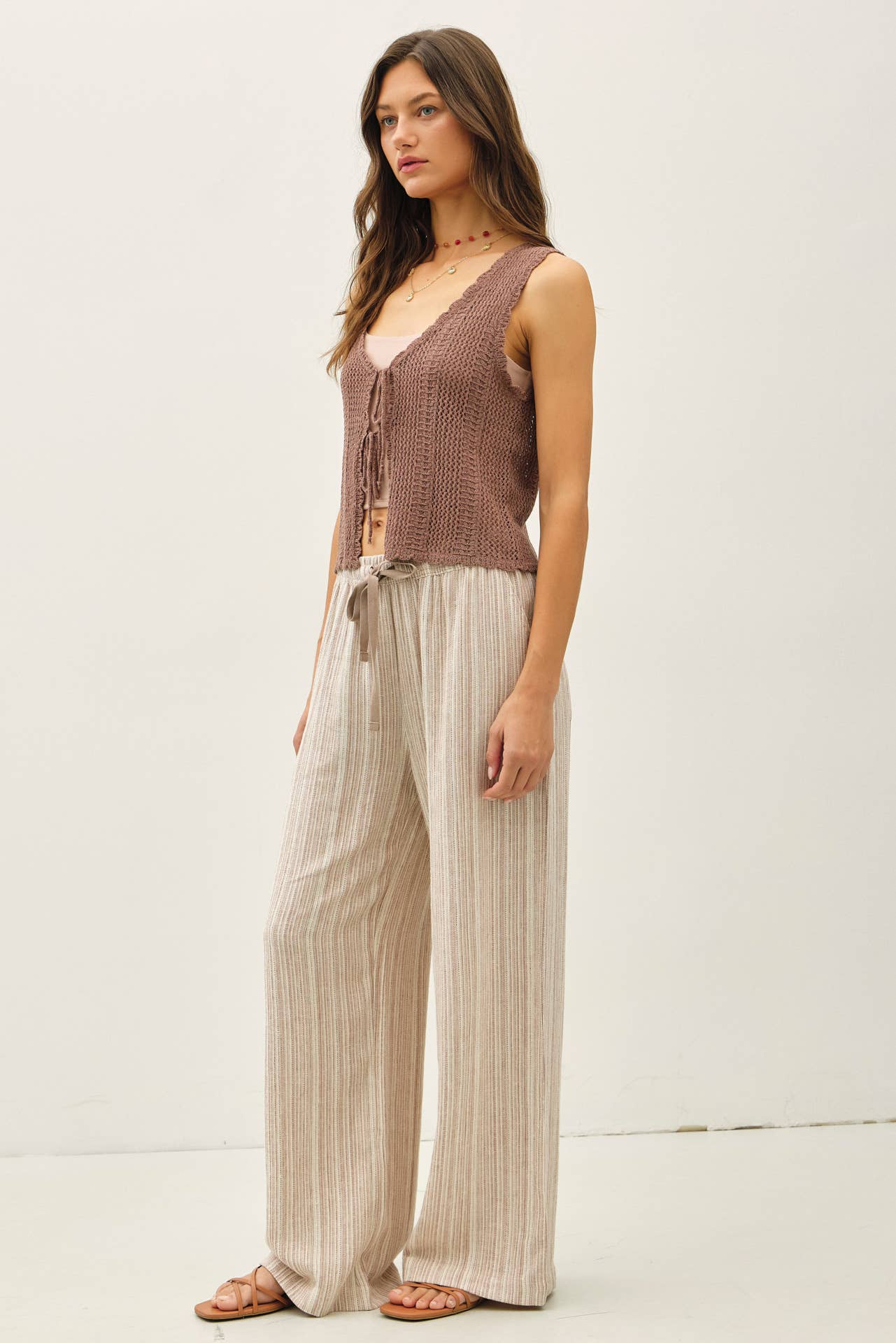 Easy Breeze Striped Linen Sage Pant