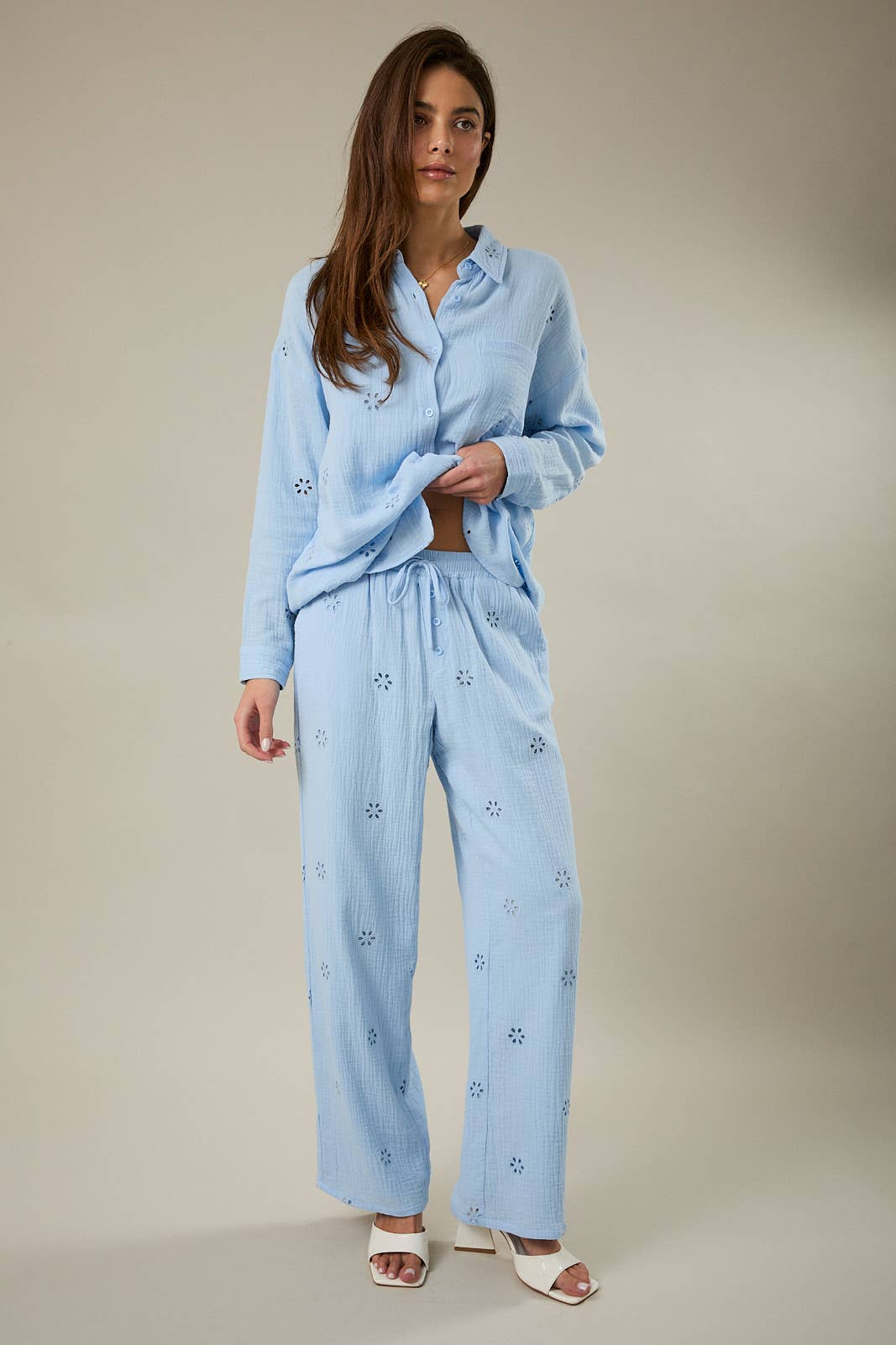 Spring Sky High Rise Eyelet Pant