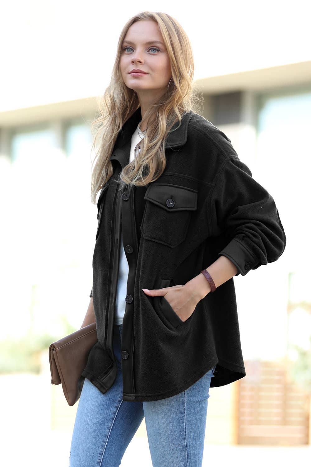 Cabin Night Fleece Shacket W/ Elbow Patch