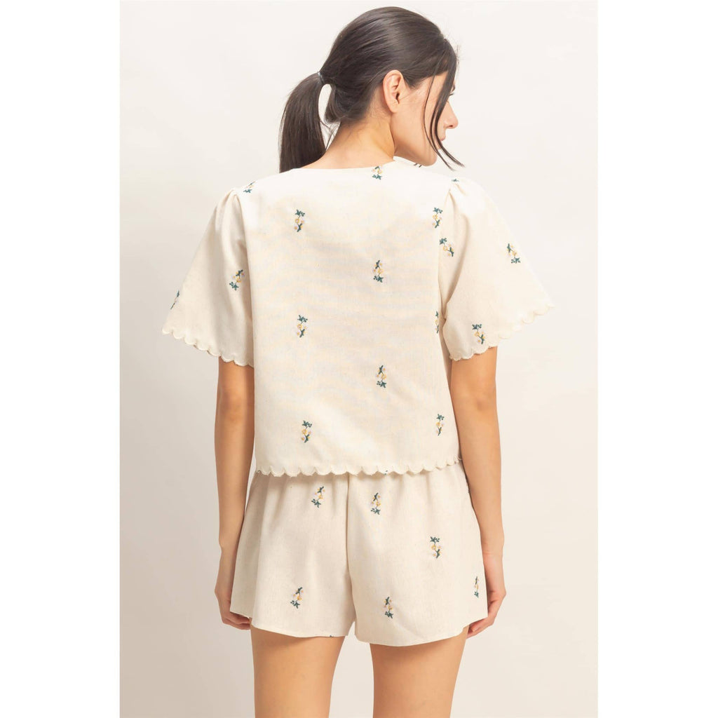 Bloom Babe Tie Front Scallop Top
