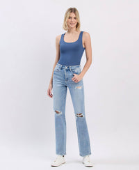 High Rise Distressed Straight Jean