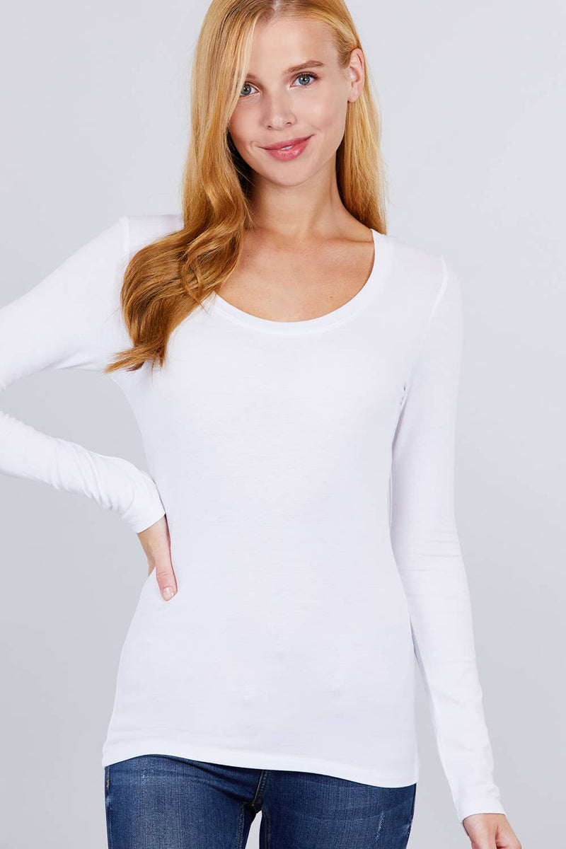 FITTED LONG SLEEVE SCOOP NECK TOP