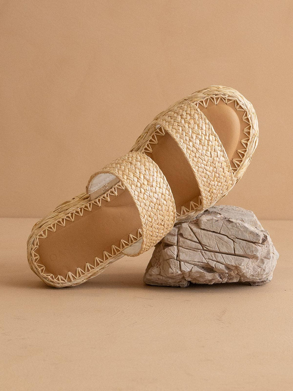 Woven Raffia Platform Slide Sandals