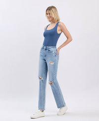 High Rise Distressed Straight Jean