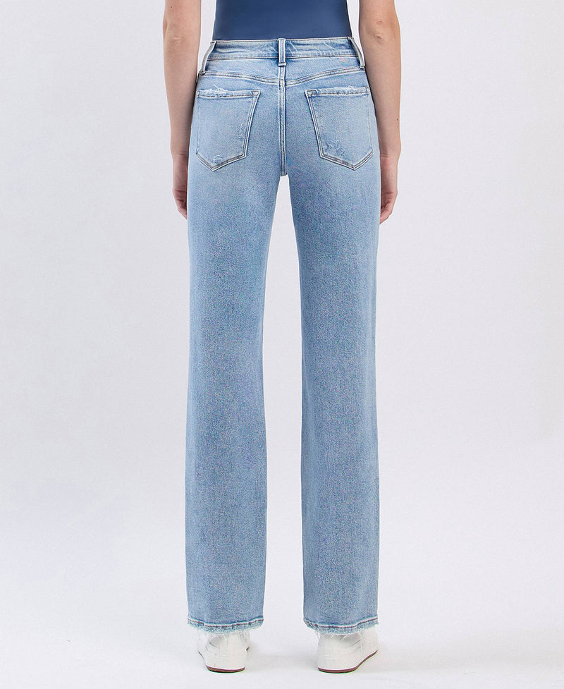 High Rise Distressed Straight Jean
