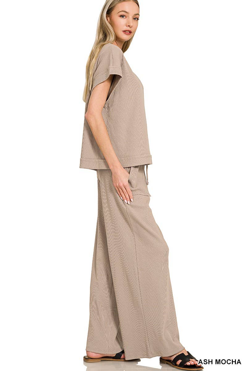 Ribbed Short Sleeve Tee N Pants Set