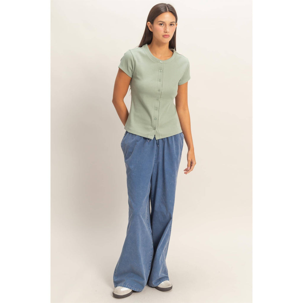 Sage Breeze Button Top