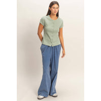 Sage Breeze Button Top
