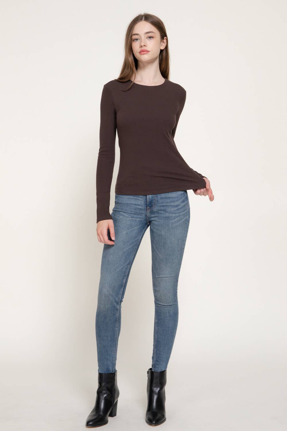 Long Sleeve Round Neck Rib Knit Top