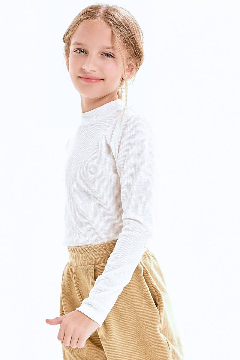 Girls Thermal Knit Mock Neck Top