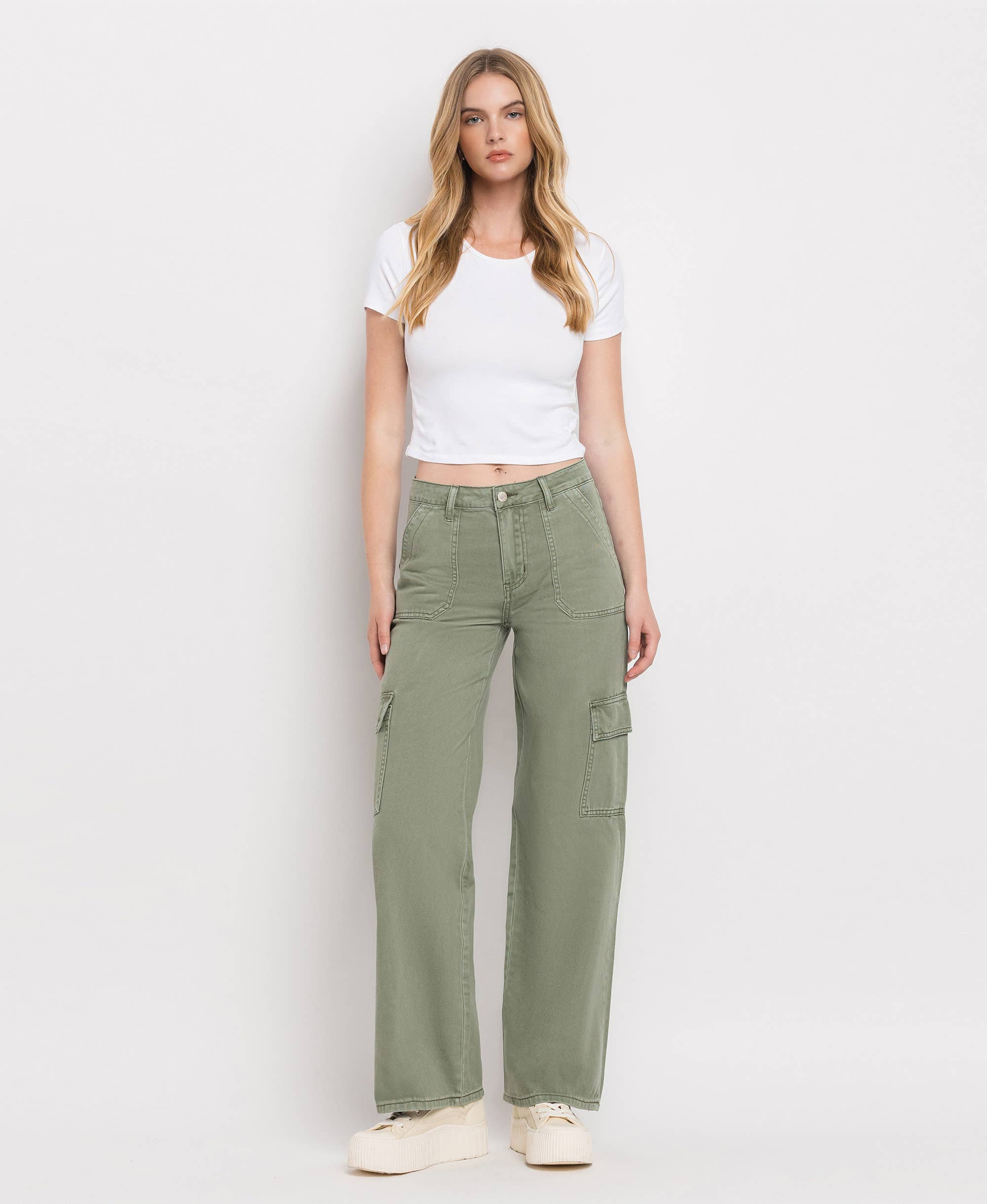 HIGH RISE UTILITY CARGO WIDE LEG JEANS