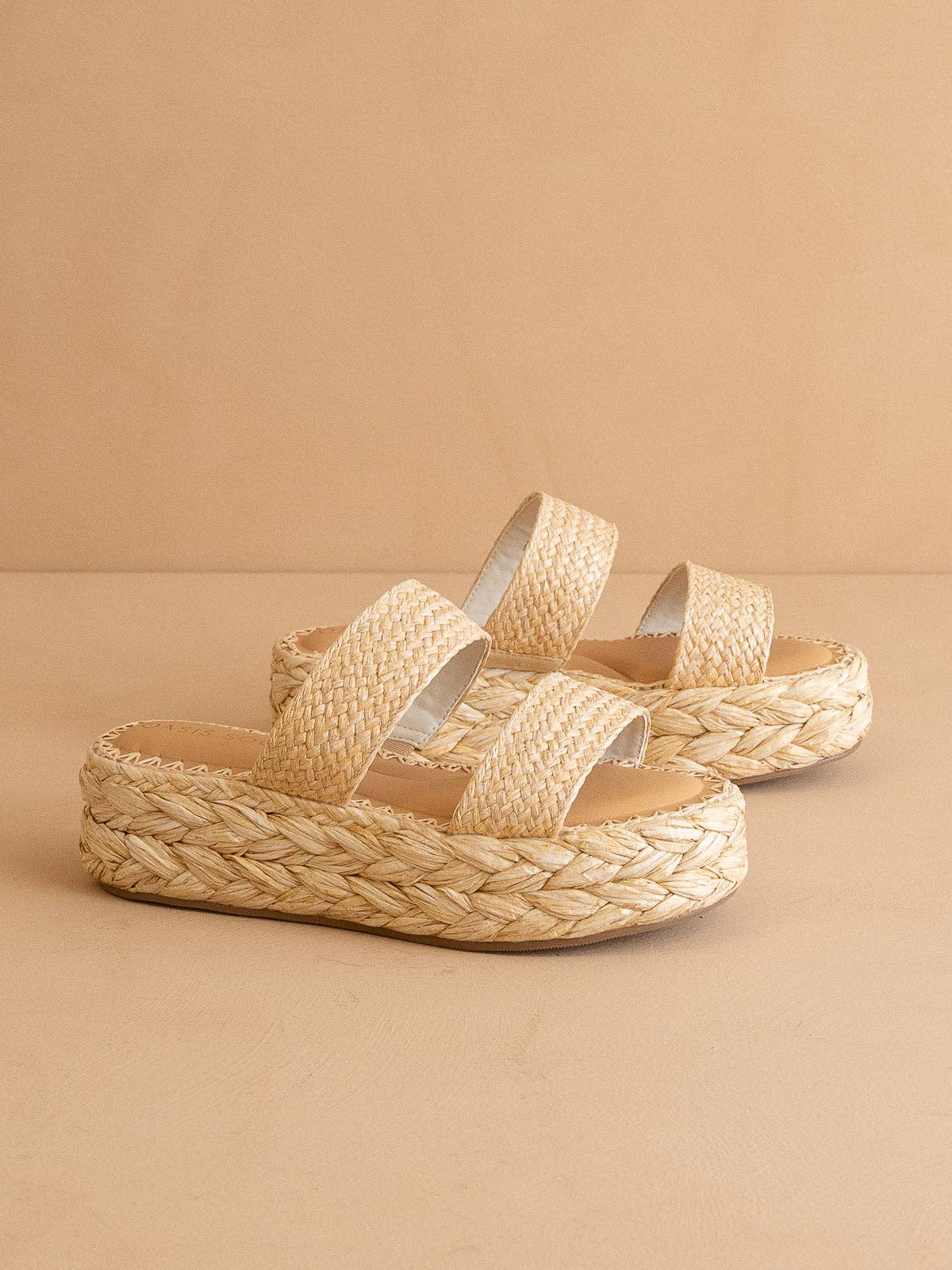 Woven Raffia Platform Slide Sandals