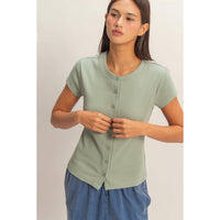 Sage Breeze Button Top