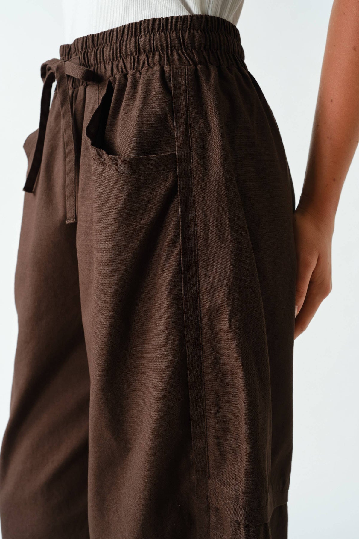 Coffee Date Barrel-Leg Utility Pants