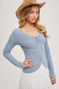 Bluebell Button Down Lace Trim Top