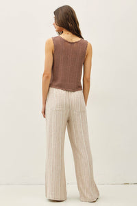 Easy Breeze Striped Linen Sage Pant
