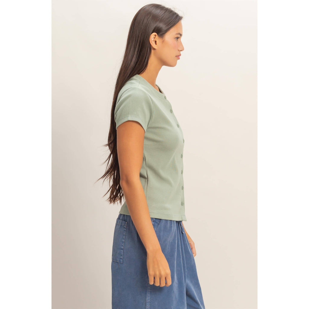Sage Breeze Button Top