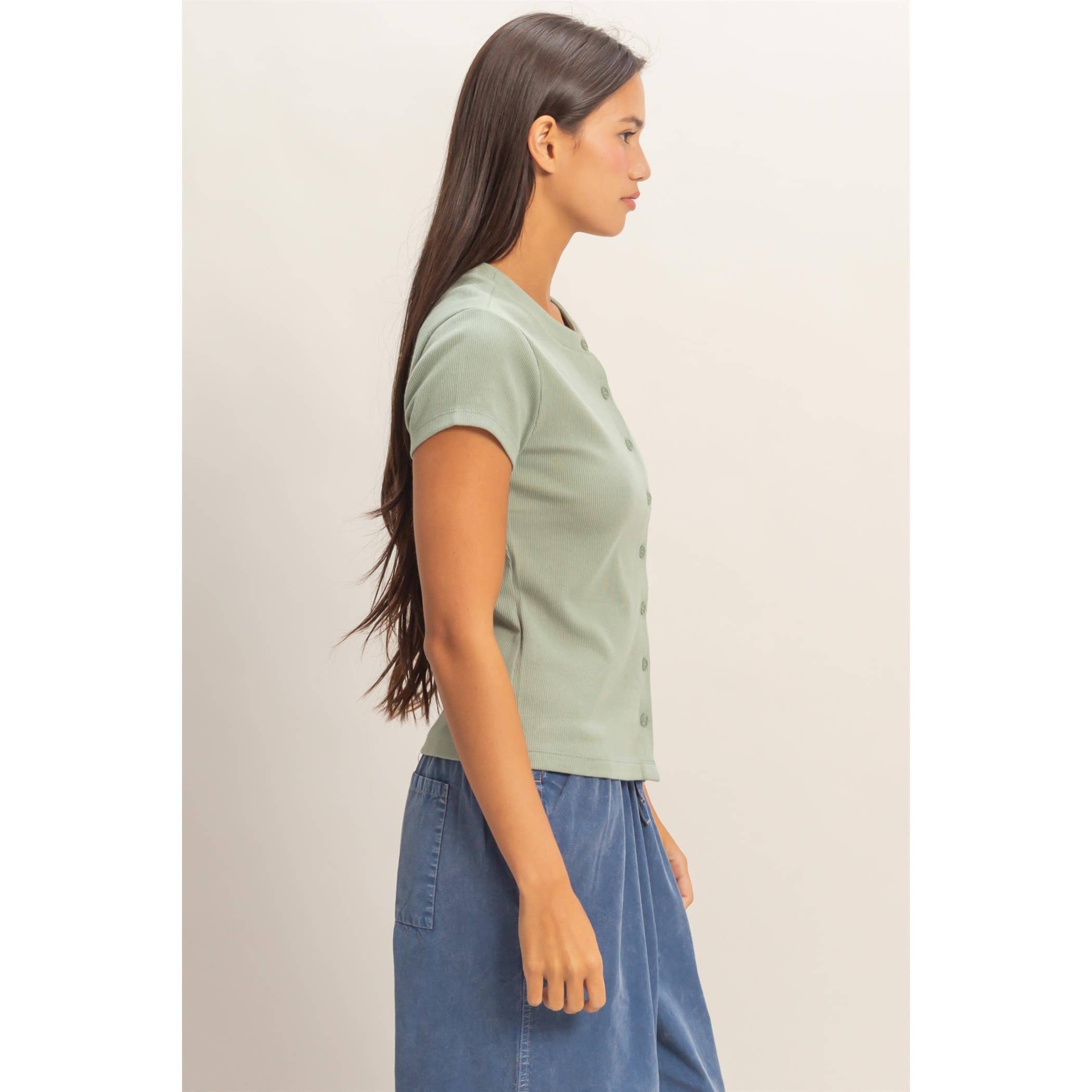 Sage Breeze Button Top