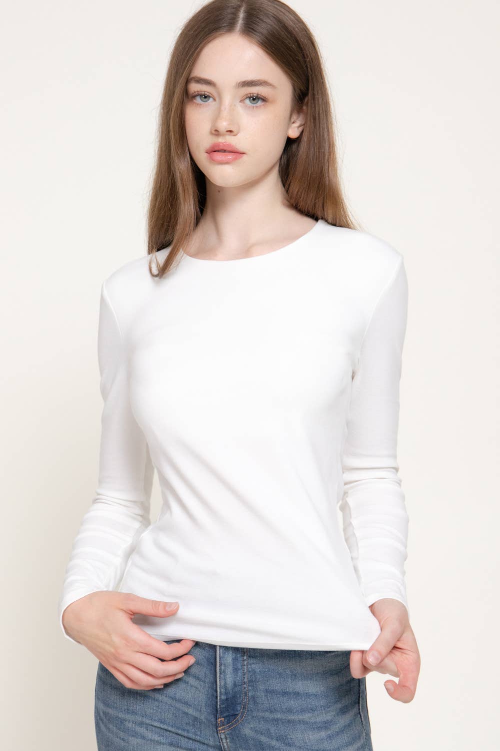 Long Sleeve Round Neck Rib Knit Top