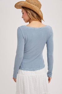 Bluebell Button Down Lace Trim Top