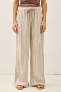Easy Breeze Striped Linen Sage Pant