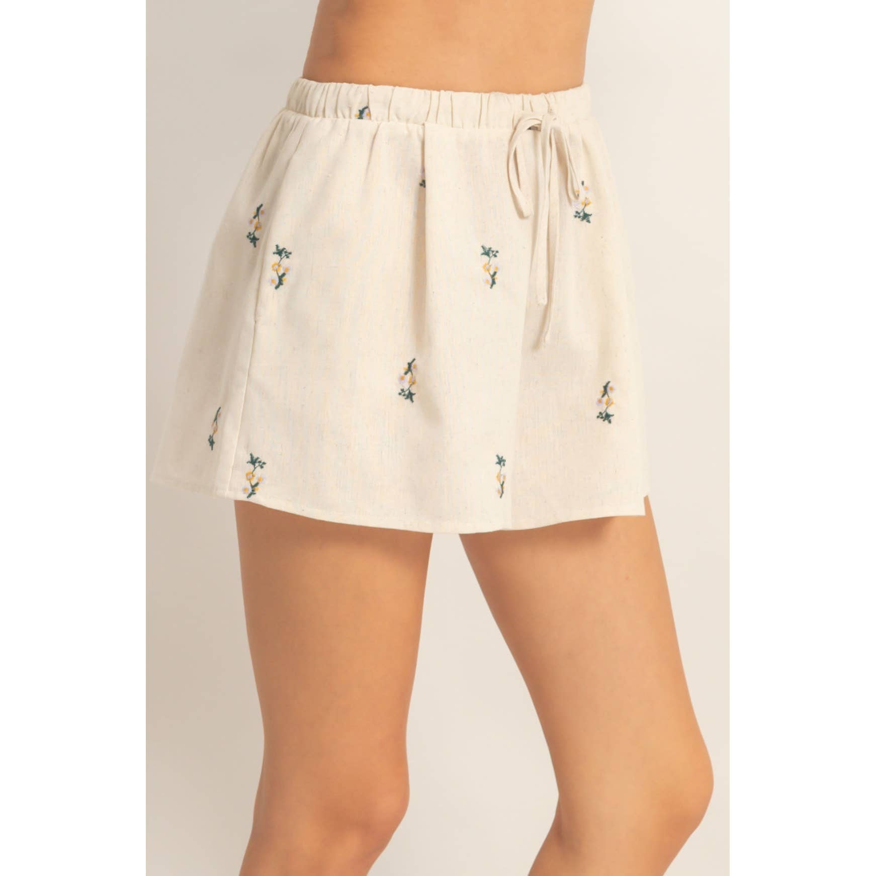 Bloom Babe Embroidered Drawstring Shorts