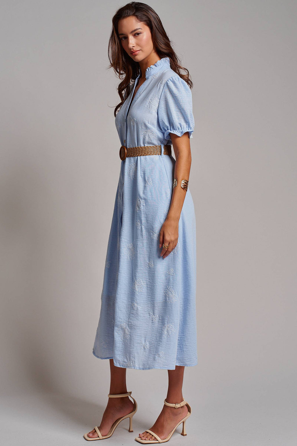 Garden Party Embroidered Button Front Midi Dress