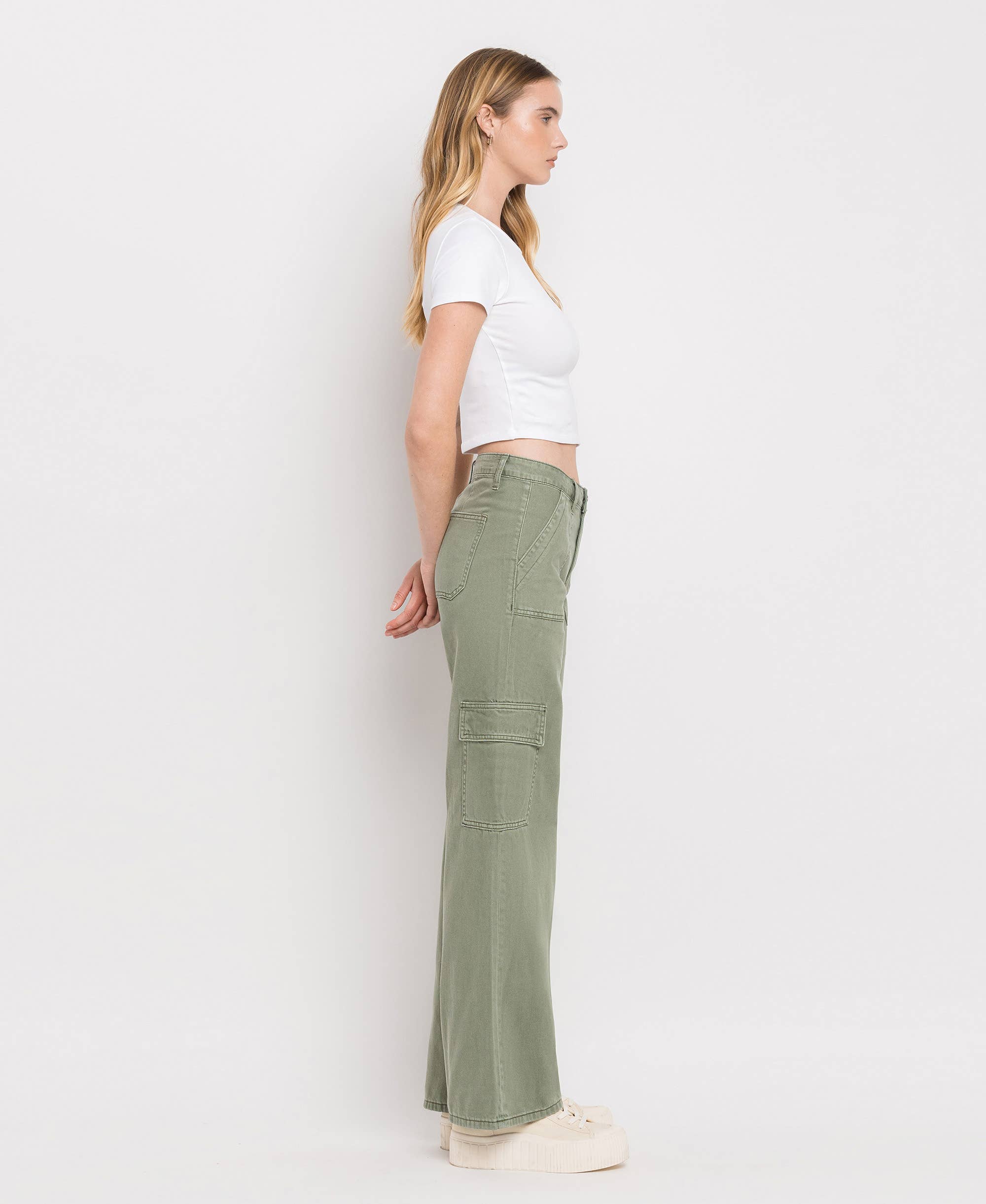 HIGH RISE UTILITY CARGO WIDE LEG JEANS