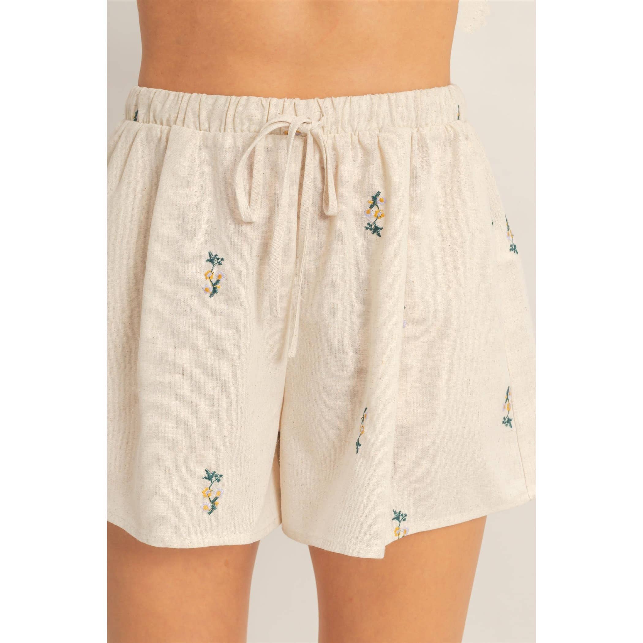 Bloom Babe Embroidered Drawstring Shorts