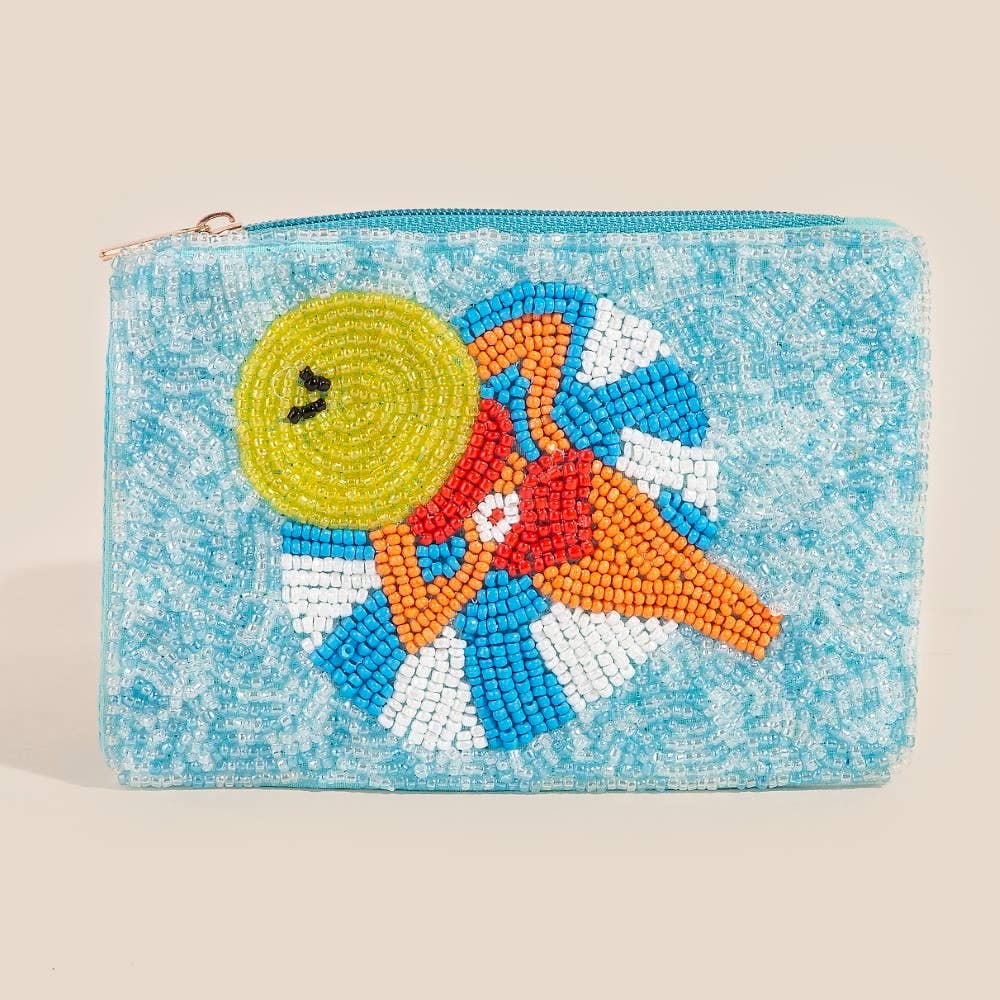 Sunbathing Pool Lady Seed Beaded Coin Purse