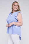 Plus Woven Wool Peach Ruffled Sleeve High-Low Top