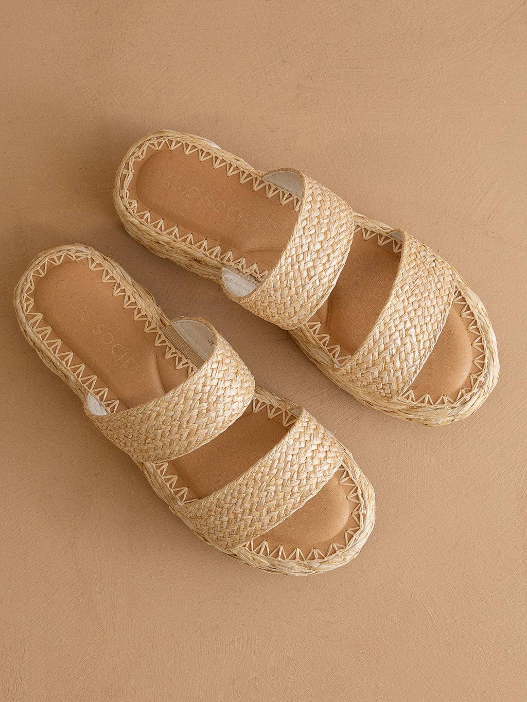 Woven Raffia Platform Slide Sandals