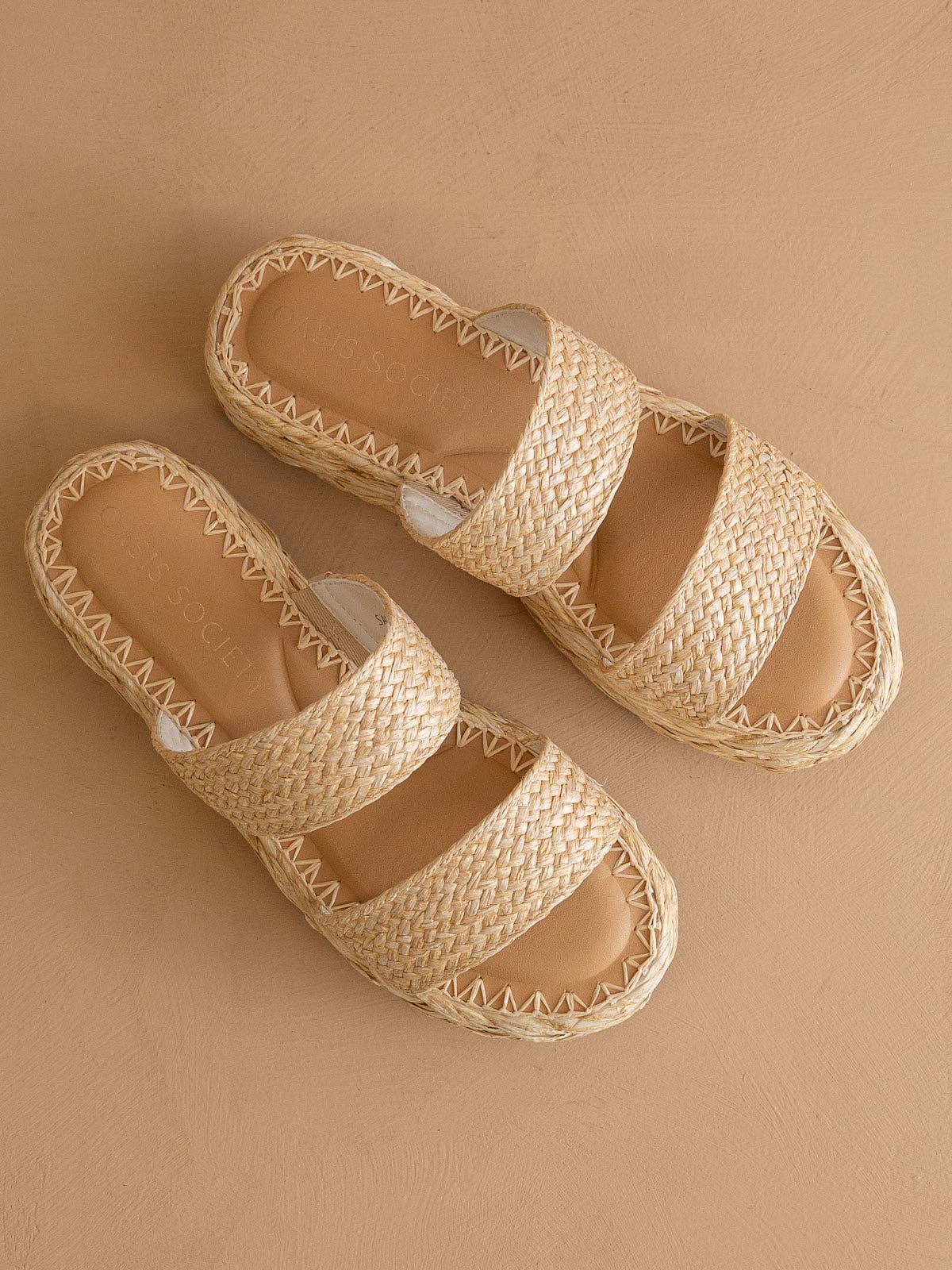 Woven Raffia Platform Slide Sandals