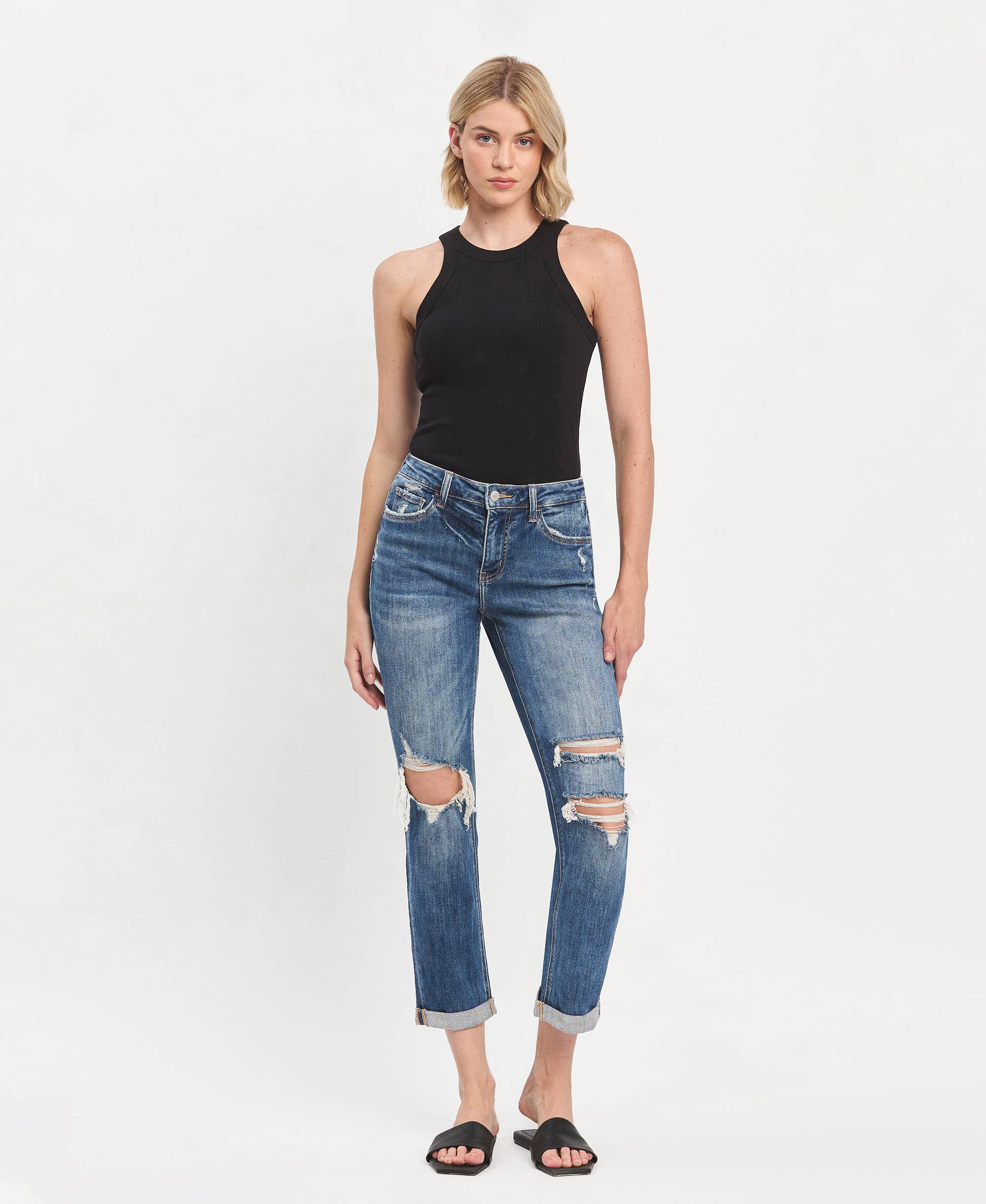 High Rise & High Standards  DOUBLE Cuffed Boyfriend Jean