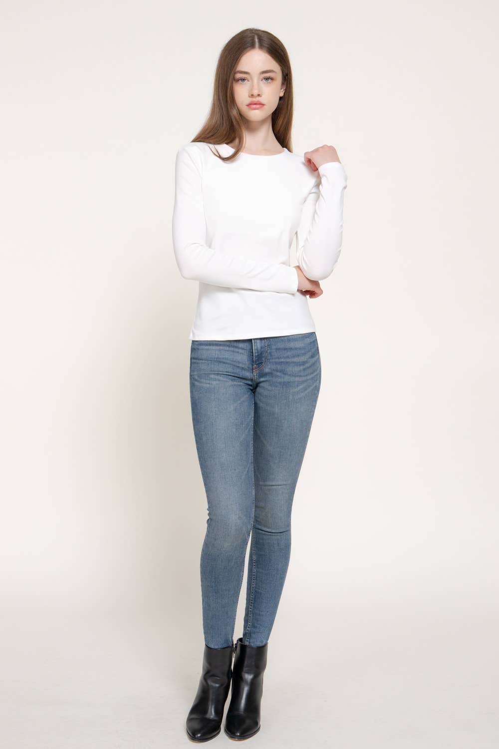 Long Sleeve Round Neck Rib Knit Top