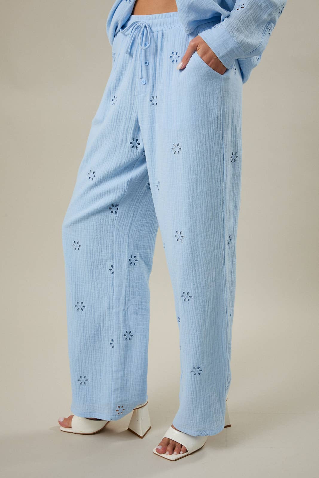 Spring Sky High Rise Eyelet Pant