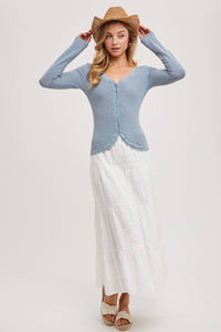Bluebell Button Down Lace Trim Top