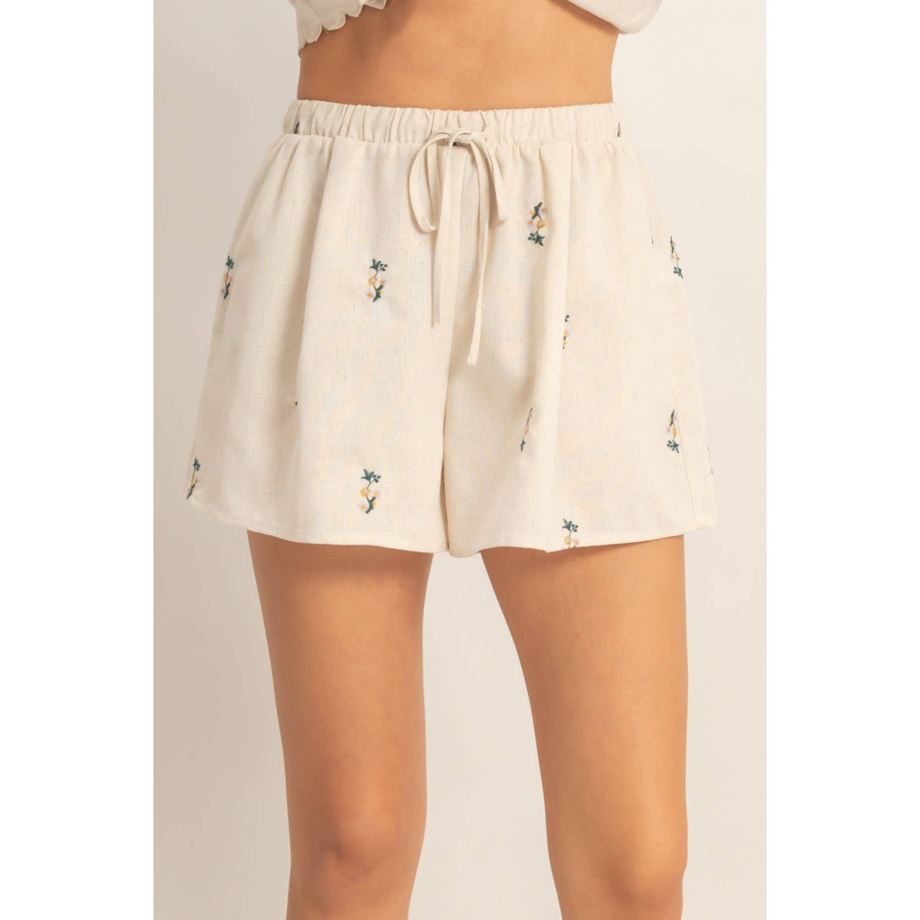 Bloom Babe Embroidered Drawstring Shorts