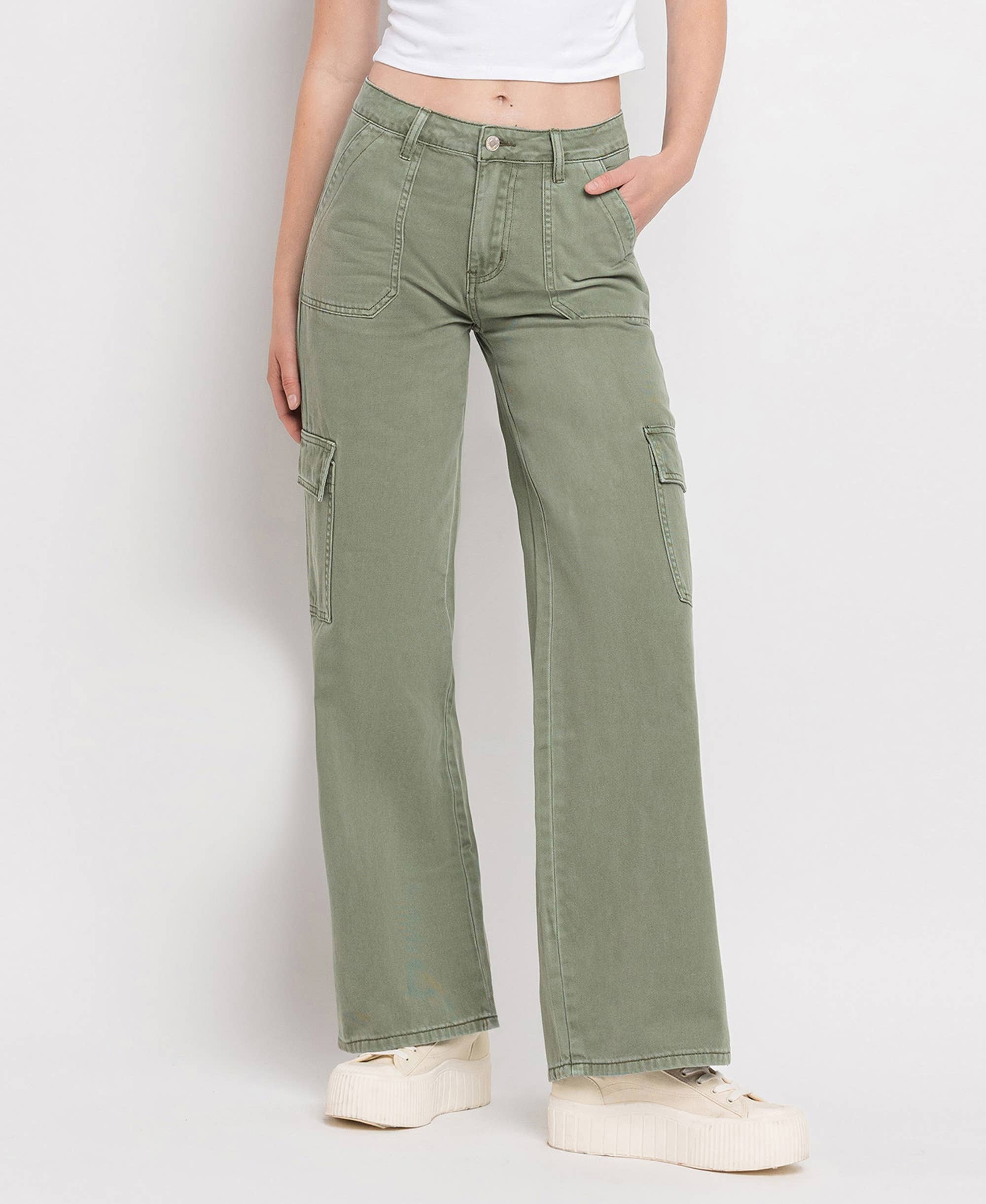 HIGH RISE UTILITY CARGO WIDE LEG JEANS