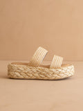 Woven Raffia Platform Slide Sandals