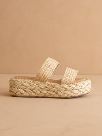 Woven Raffia Platform Slide Sandals