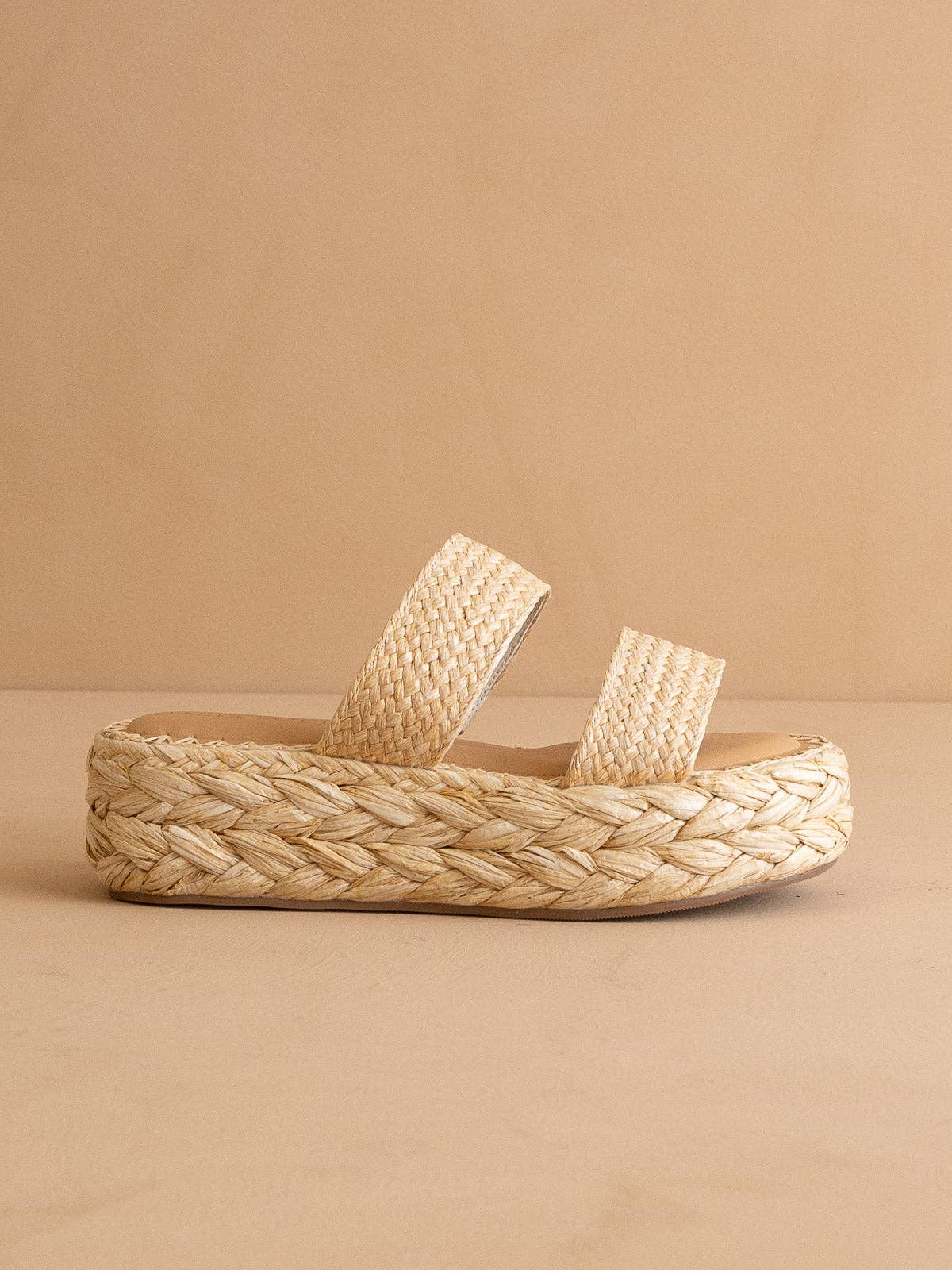 Woven Raffia Platform Slide Sandals