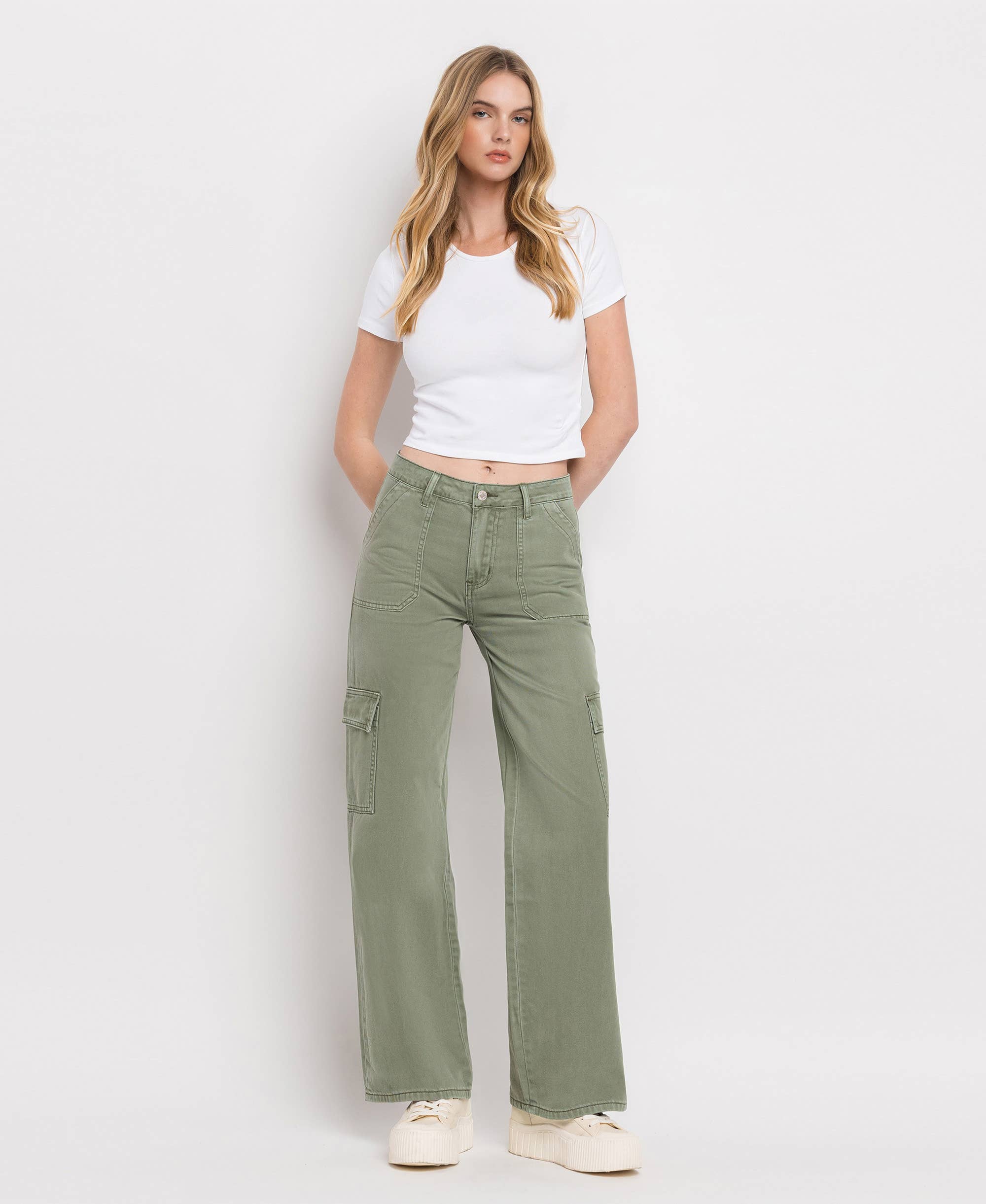 HIGH RISE UTILITY CARGO WIDE LEG JEANS